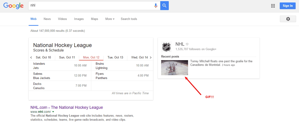 Animated GIF in Google Search Results