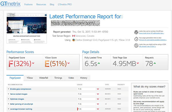 Page load speed before optimization - slow and particularly bad for Mobile browsers