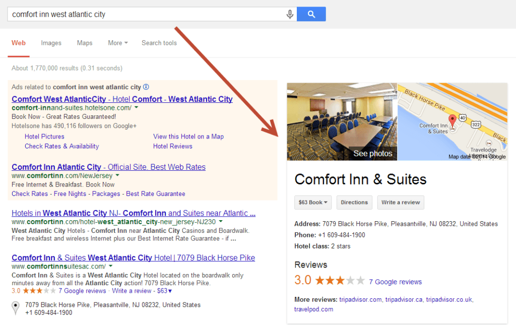 Comfort Inn SERP feature
